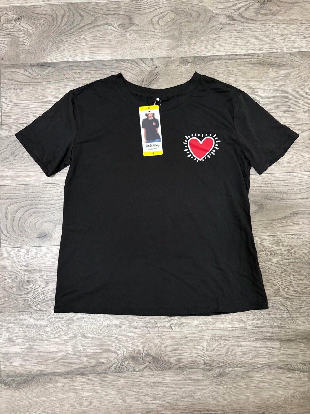 Black Short Sleeve Tee with Red Heart Graphic